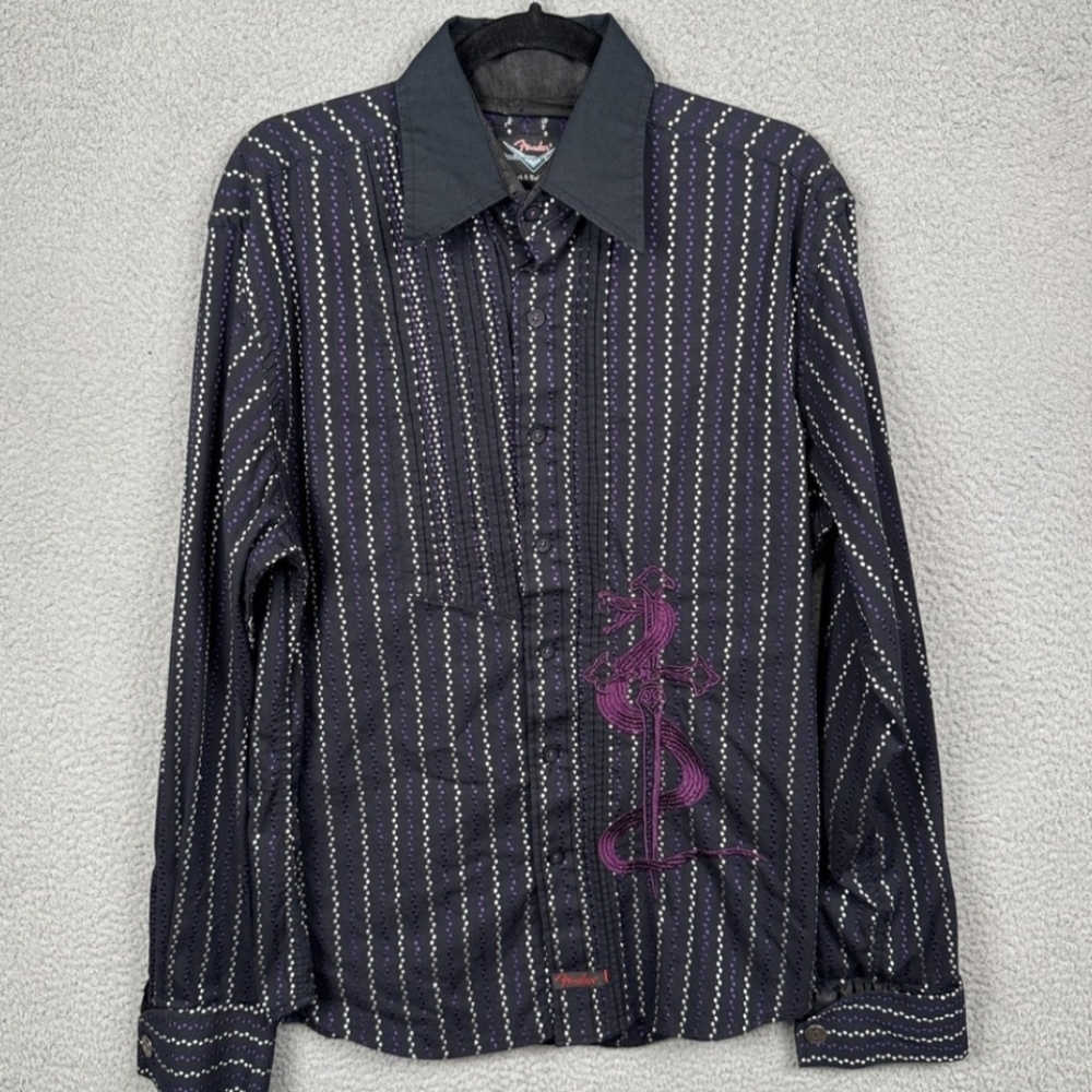 Fender Custom Shop Shirt Black Snake Dagger Embroidered Button Up Guitar Mens M